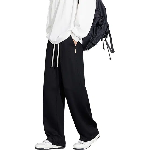 协协乐 高街机能风拼接氛围感卫裤秋冬季美式潮牌宽松直筒阔腿垂坠感青少年弹力抽绳百搭痞帅运动长裤休闲裤 男款