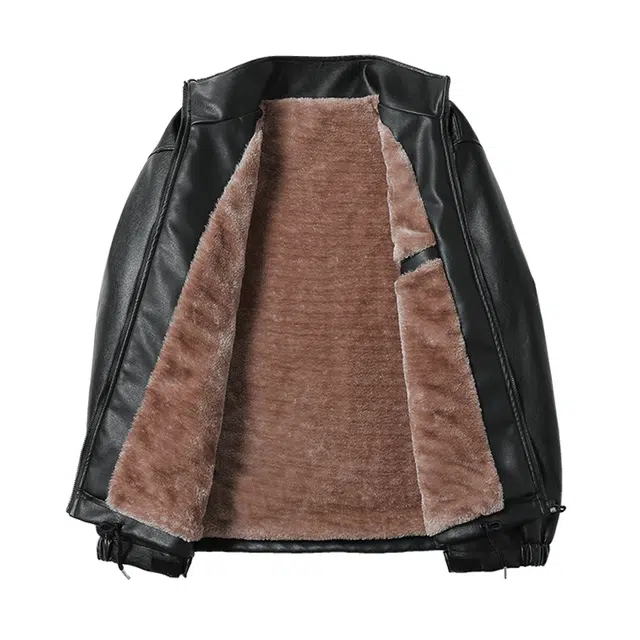 快鱼 潮流高街立领高级感加绒加厚防风保暖舒适机车服街头风时尚宽松休闲抗寒落肩长袖夹克外套皮衣 男女同款