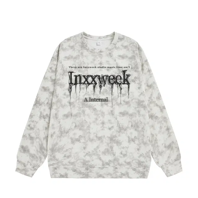 诗丹帝国 高级感扎染印花外套春秋男士青少年学生党慵懒风圆领长袖潮牌上衣宽松大码情侣款无帽卫衣 男款