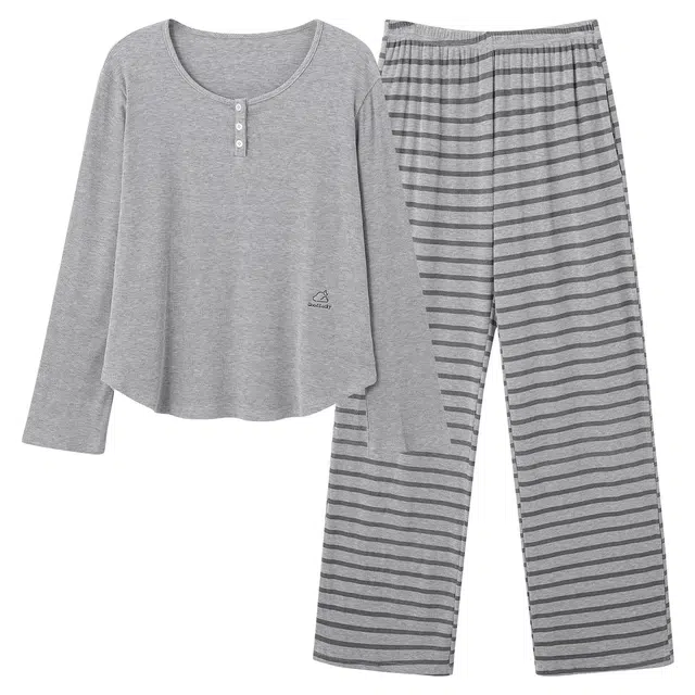 莫代尔 休闲简约百搭个性圆领套头舒适柔软亲肤细腻长袖长裤家居服可外穿睡衣套装 女款