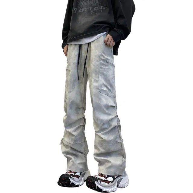 孜讯 美式复古秋季潮流扎染褶皱设计感渐变脏脏工装裤百搭宽松亲肤舒适慵懒风垂感显高显瘦休闲裤 男女同款