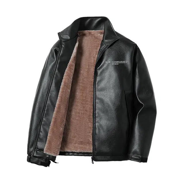 快鱼 潮流高街立领高级感加绒加厚防风保暖舒适机车服街头风时尚宽松休闲抗寒落肩长袖夹克外套皮衣 男女同款