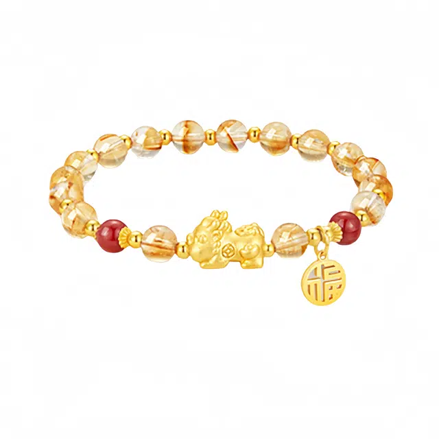 仙园韵 招财貔貅手链 吸米招财纳福新中式能量事业财运滚滚 小众轻奢 黄水晶 手串 女款