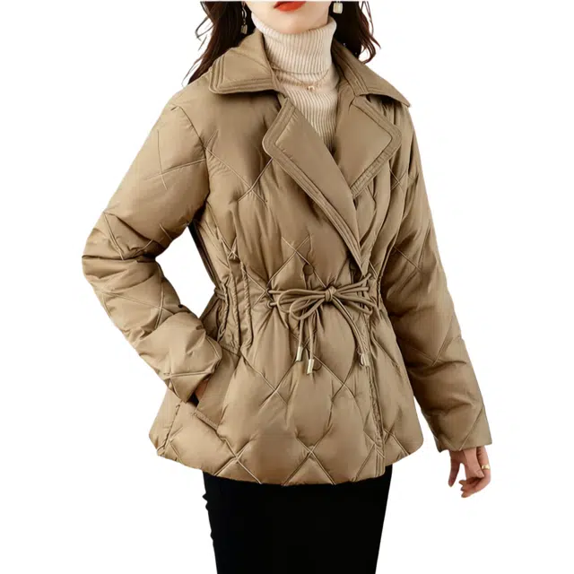 棉基因 轻盈加厚白鸭绒长袖保暖外套抽绳收腰设计时尚轻便御寒舒适百搭显瘦不臃肿简约休闲羽绒服 女款