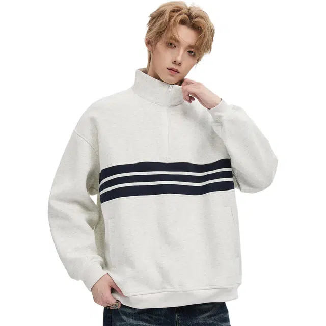 隐狼世家 美式撞色半拉链男生秋季潮牌休闲长袖上衣情侣高领外套卫衣 男款