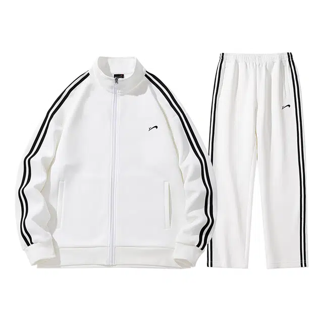 贵人鸟 纯色条纹山系户外立领宽松落肩拉链长袖上衣中腰松紧长裤休闲运动套装 男女同款