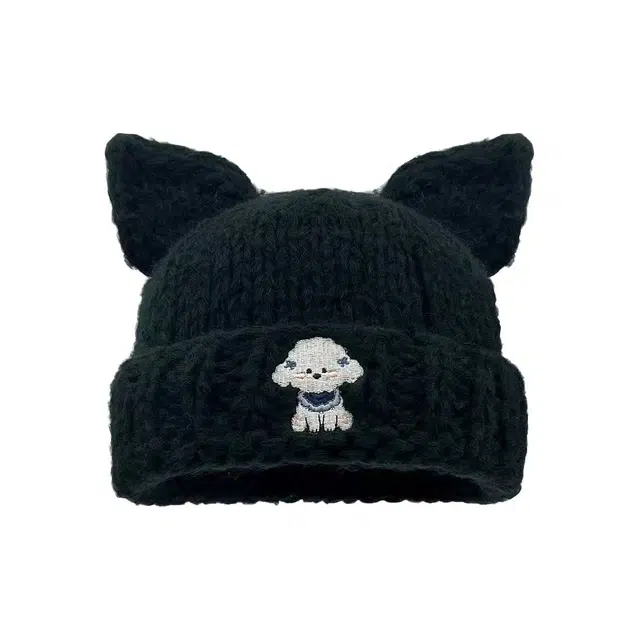 恩僾德 卡通小狗刺绣保暖百搭显脸小 聚酯纤维 绒线帽 男女同款情侣款