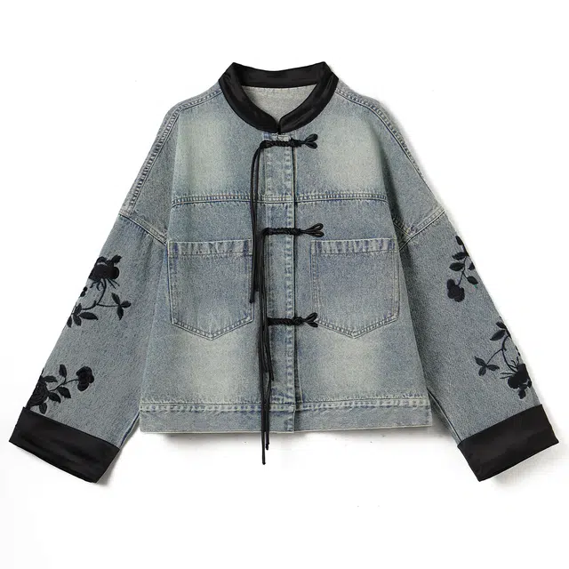 邦固依品 新中式女春秋装欧货宽松时尚设计感洋气国风上衣牛仔外套 女款