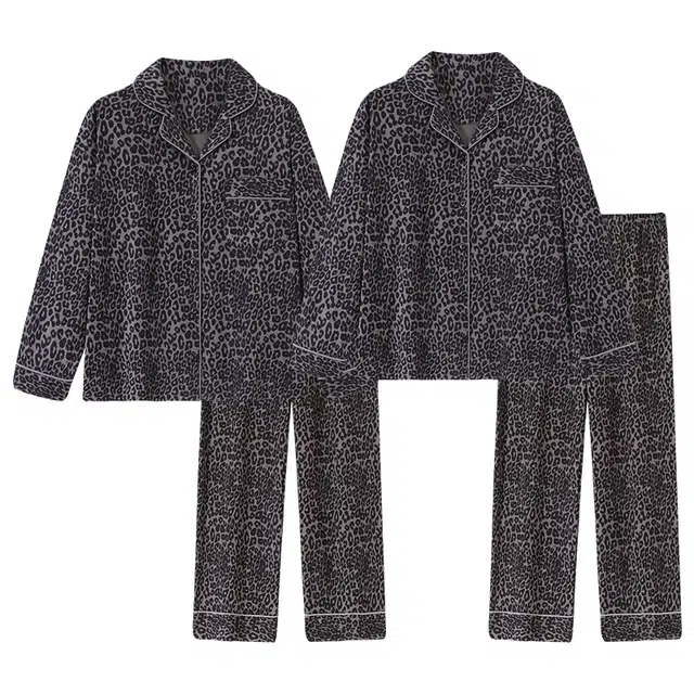 顶瓜瓜 满印高级感豹纹翻领开衫长袖长裤休闲情侣家居服秋冬季睡衣套装 男女同款