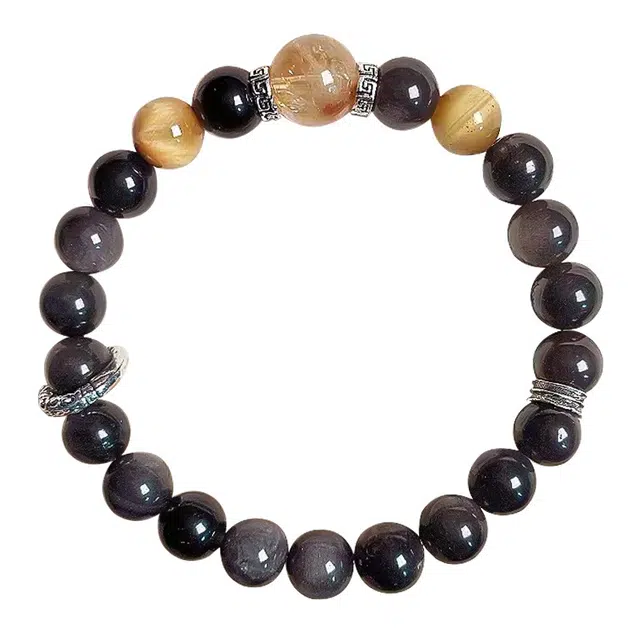 琛宬 【富足安康】招财纳福时来运转转运佛珠复古国潮国风新中式简约百搭增强能量聚财水逆退散文玩#好运 黑曜石 手串 男女同款情侣款