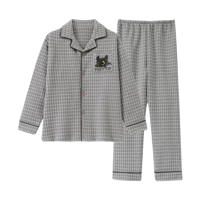 静英鸾 休闲时尚简约格子可爱卡通亲肤保暖舒适可外穿家居服睡衣套装 男款