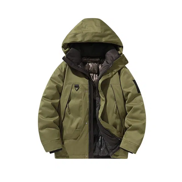 棉基因  冬季连帽撞色拼接优质棉日系工装风简约潮流夹棉袄子美式高街青少年职场通勤学院风  防风耐磨保暖防寒冲锋衣 男女同款