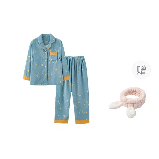 俞兆林 超火宝妈同款高级感时尚卡通翻领加厚保暖法兰绒孕期月子服便捷哺乳口舒适家居服睡衣套装 秋冬季 女款