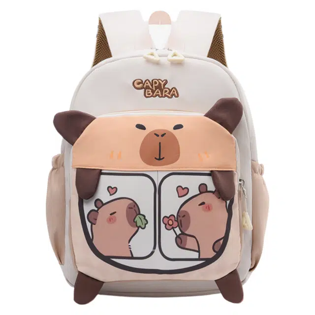 米囹 上学动感可爱 精致图案卡通风格 加宽肩带舒适男女同款 轻盈 双肩包 常规 白色/蓝色/棕色