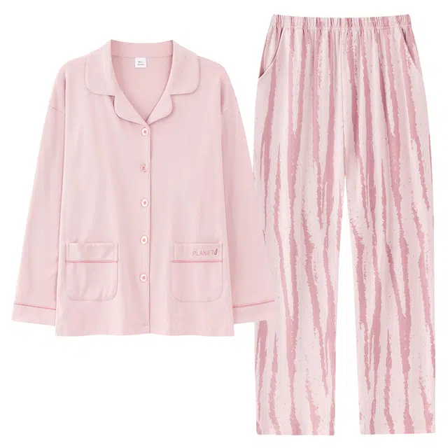 芬腾可安 外出可穿春秋设计感简约纯棉亲肤开衫宽松柔软长袖家居服睡衣套装 女款