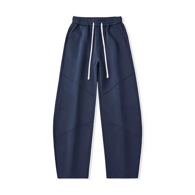 希越 美式高街运动弯刀卫裤秋季香蕉裤子拼接宽松直筒大码休闲裤 男款