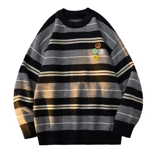 陆与山屿 美式高街复古痞帅嘻哈百搭舒适透气设计感户外上衣防风防寒休闲宽松卫衣慵懒风直筒秋冬保暖圆领毛衣针织衫 男女同款