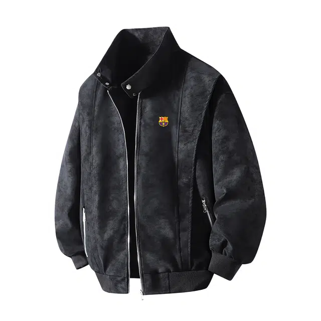 巴塞罗那足球俱乐部 美式高街复古街头风痞帅宽松百搭高级感潮流轻奢时尚休闲外套皮衣 男女同款