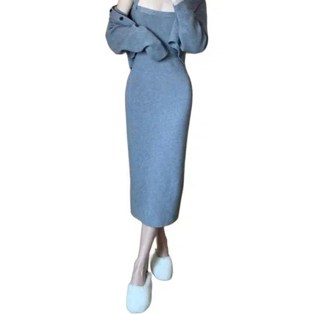 纤丝鸟 法式高级感时尚优雅气质小香风两件套装长袖连衣裙 女款