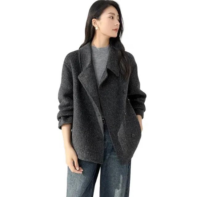 佐塞斯 高端品质轻奢羊驼毛双面呢羊毛女秋冬两用领毛呢外套大衣 女款