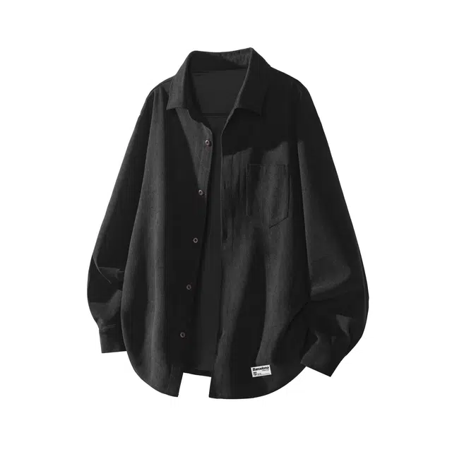 巴塞罗那足球俱乐部 日系复古灯芯绒落肩袖外套宽松大码内搭外穿简约基础款翻领打底衫舒适亲肤垂感休闲叠穿纽扣长袖衬衫 男女同款