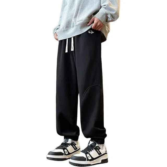 协协乐 高街机能风拼接氛围感卫裤秋冬季美式潮牌复古宽松哈伦九分束脚裤青少年弹力抽绳百搭运动长裤休闲裤 男款