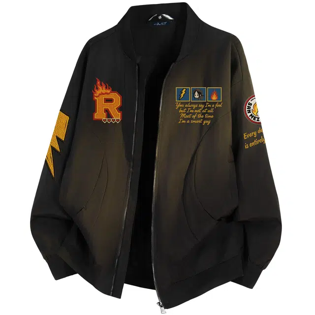 一人之下 美式复古潮牌高街翻领仿刺绣国漫图章联名字母飞行宽松街头户外百搭舒适亲肤透气工装休闲长袖扎染做旧衬衫夹克外套 男女同款