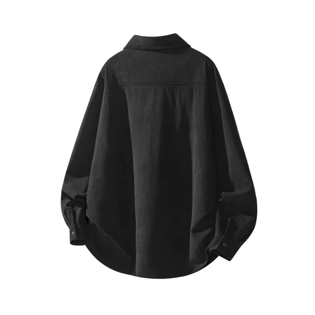 巴塞罗那足球俱乐部 日系复古灯芯绒落肩袖外套宽松大码内搭外穿简约基础款翻领打底衫舒适亲肤垂感休闲叠穿纽扣长袖衬衫 男女同款