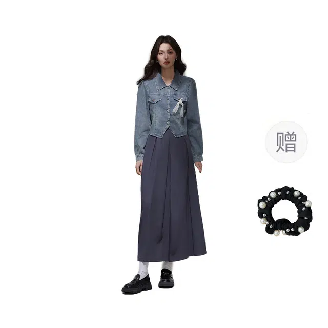 雾闪闪 牛仔外套女时尚小个子短款翻领小清新开衫外搭上衣夹克 女款