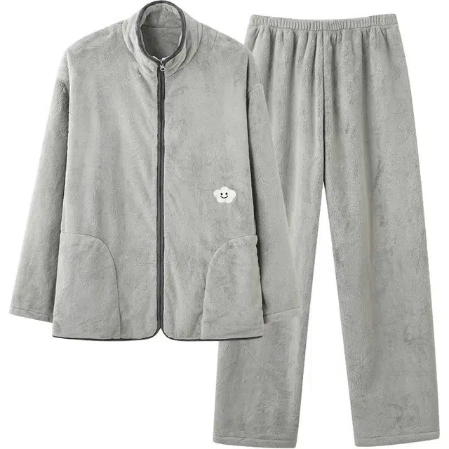 莫代尔 冬季珊瑚绒男士加绒加厚冬天法兰绒简便家居服秋冬款睡衣套装 男款