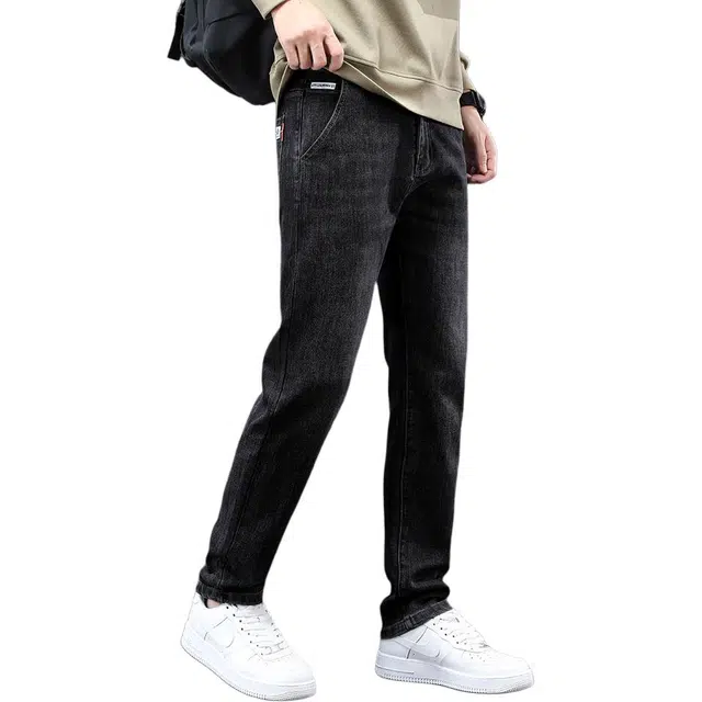 吉肯蒂 潮牌秋冬加绒加厚男修身直筒潮流时尚百搭弹力牛仔裤 男款