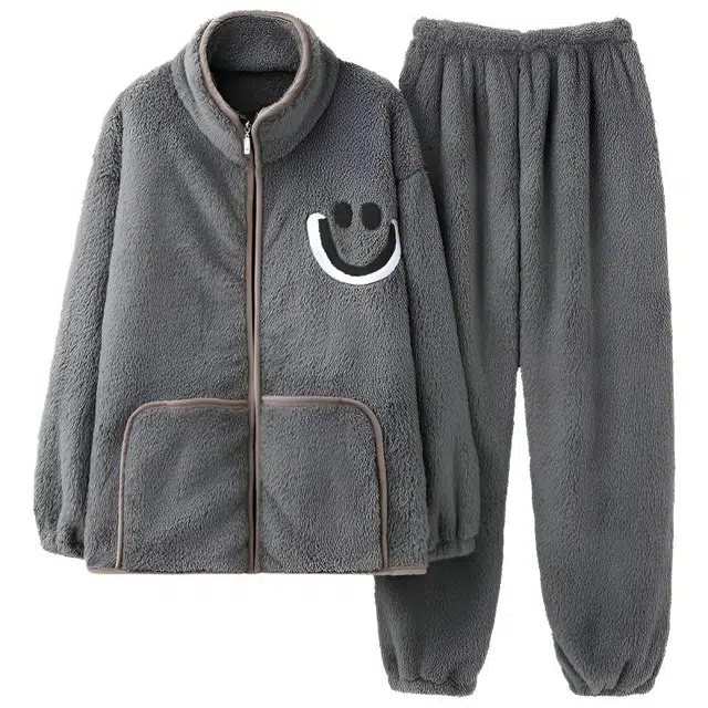 莫代尔 加绒加厚珊瑚绒秋冬季保暖法兰绒休闲时尚青年家居服男生睡衣套装 男款
