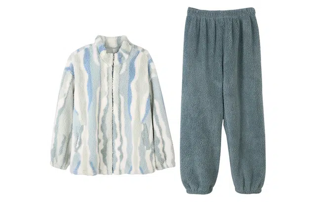 安之伴 慵懒感拉链开衫条纹上衣珊瑚绒冬季加绒加厚可外穿家居服睡衣套装 女款