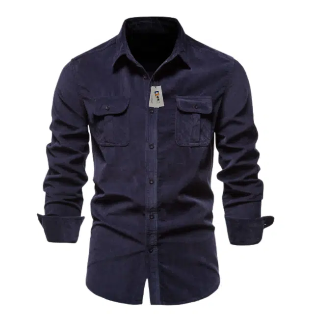 地界二 基础日系灯芯绒商务修身休闲衬衣长袖外套衬衫 男款