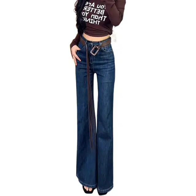 如续 复古风高腰微喇裤大码弹力修身显瘦百搭不贴腿垂坠感拖地喇叭牛仔裤 女款