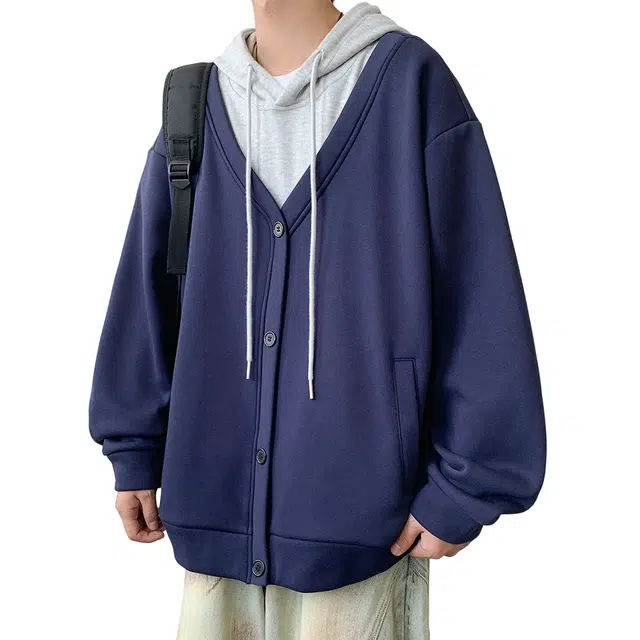 顶峰保罗 假两件拼接连帽宽松无性别主义美式潮牌休闲慵懒运动百搭长袖卫衣 男女同款