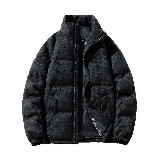 快鱼 美式高街立领麂皮绒字母设计图案潮流时尚保暖舒适面包服宽松休闲加厚抗寒百搭长袖棉袄外套棉服 男女同款