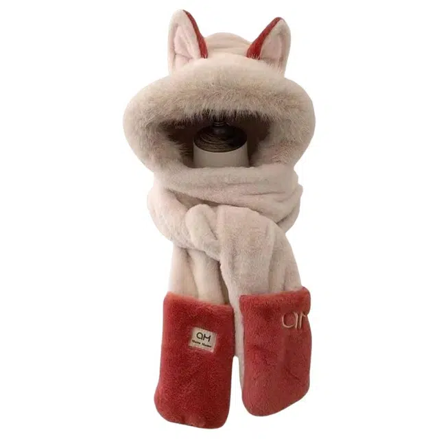 恩僾德 可爱狐狸耳朵毛绒帽子加厚保暖骑行护耳 涤纶 斗篷帽 男女同款情侣款