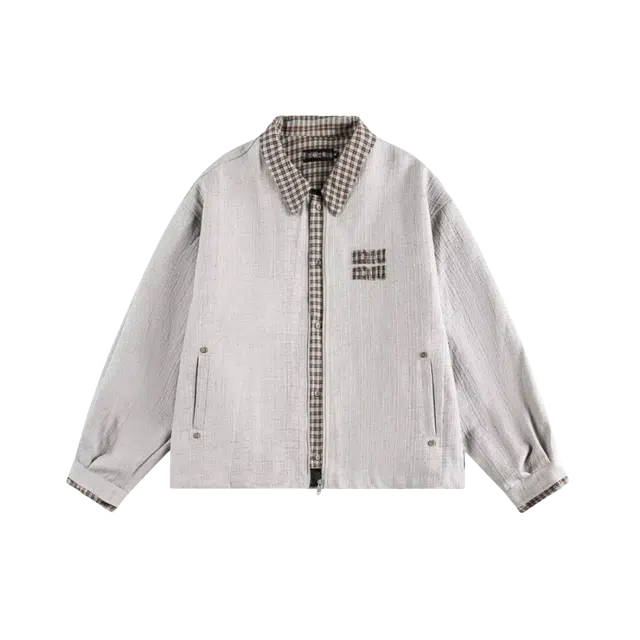 一碗士多  拼接格纹刺绣撞色短款落肩美式复古高街时尚宽松小众个性化设计高级情侣日常通勤舒适百搭棒球服 男女同款