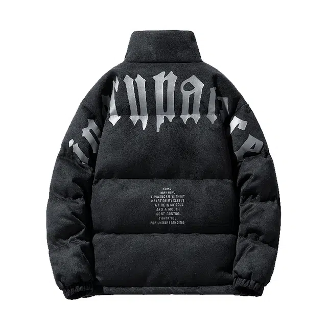 快鱼 美式高街立领麂皮绒字母设计图案潮流时尚保暖舒适面包服宽松休闲加厚抗寒百搭长袖棉袄外套棉服 男女同款