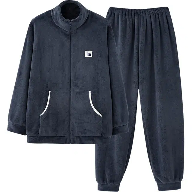 莫代尔 可外穿男大码宽松加绒加厚暖绒保暖家居服秋冬雪花绒舒适睡衣套装 女款