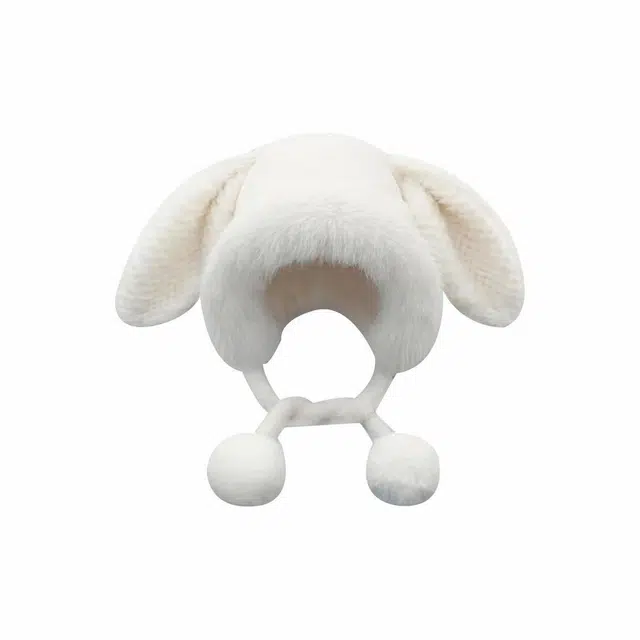 恩僾德 日系可爱粉色兔子毛绒百搭卡通滑雪护耳帽潮流 聚酯纤维 绒线帽 男女同款情侣款