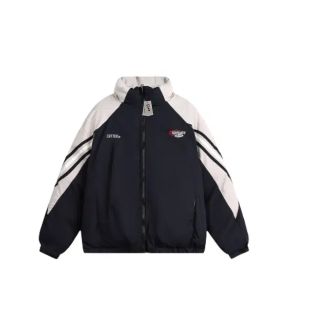 地界二 国潮美式复古双面穿冬季加厚撞色工装面包服立领棉衣外套棉服 男款