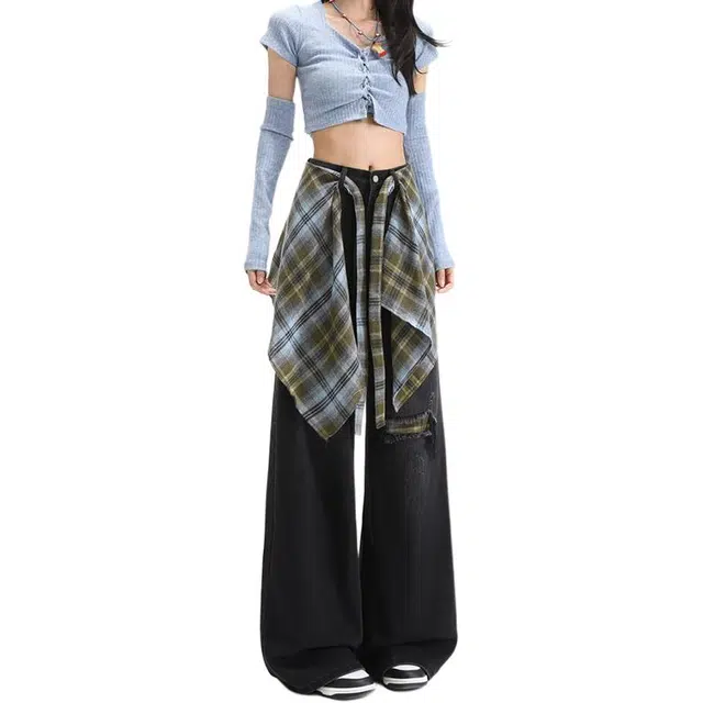 如续 美式复古辣妹风设计感屁帘假破洞阔腿宽松直筒拖地裤潮流显瘦牛仔裤 女款