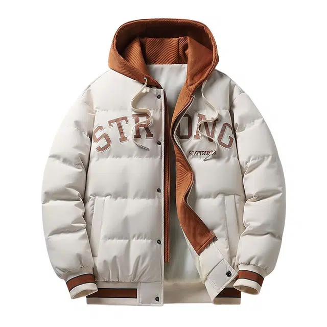 棉基因 冬季双色假两件拼接撞色连帽防寒优质棉棒球服高个子小个子日系男简约潮流美式高街工装风青少年职场通勤学院棉衣外套 男女同款