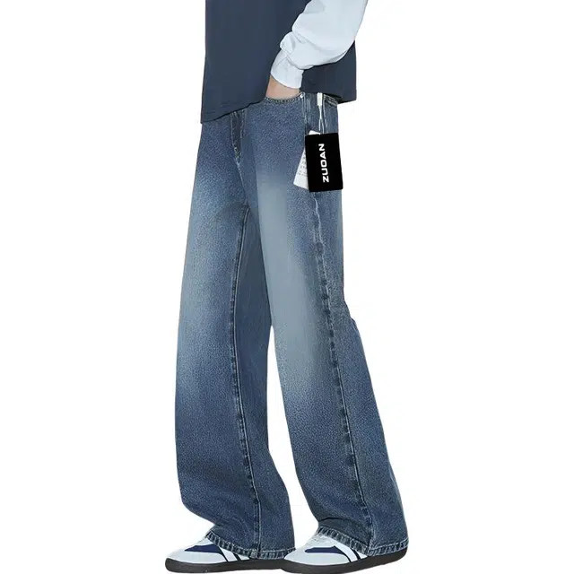 左岸 美式高街复古潮牌简约宽松阔腿百搭舒适纯色废土风基础款韩系小众学院风牛仔裤 男女同款