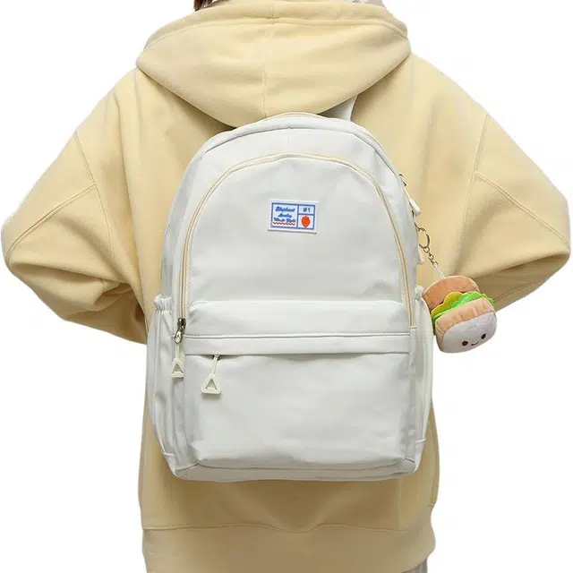 米囹 纯色拉链便捷 大容量户外背包 韩版街潮登山男女同款 轻盈 双肩包 常规 白色/黑色/粉红色/黄色/卡其色