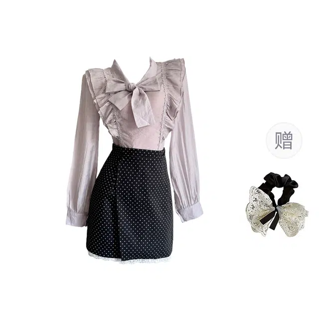 涂诗菲 韩版温柔时尚优雅通勤休闲设计感气质百搭显瘦舒适长袖短裙裙装套装 女款