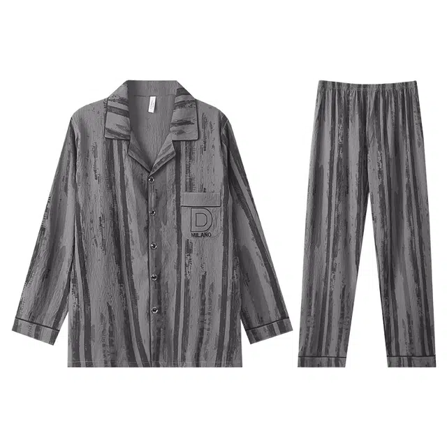 向薇 男士云朵棉翻领长袖长裤春秋季青少年宽松家居服睡衣套装 男款