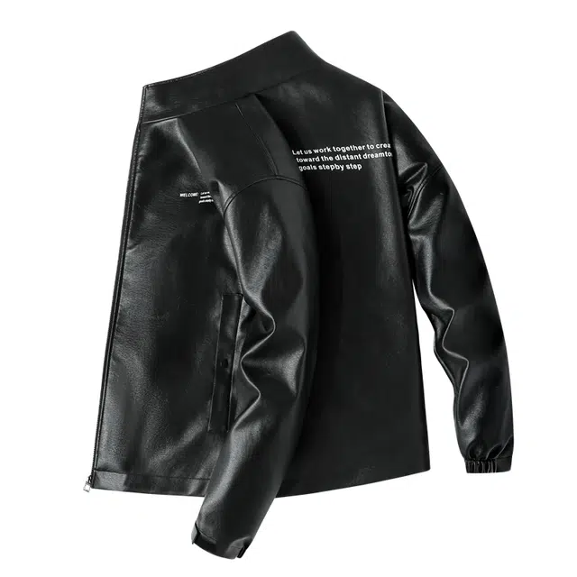 快鱼 潮流高街立领高级感加绒加厚防风保暖舒适机车服街头风时尚宽松休闲抗寒落肩长袖夹克外套皮衣 男女同款